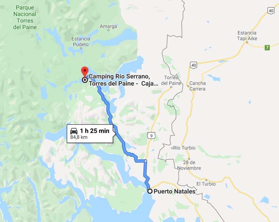 Mapa Rio Serrano | Masai Campers